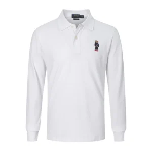 High Quality Ralph Lauren Men’s Bear Polo Shirt 100% Cotton Slim Fit Long Sleeve Polo T-Shirt Golf Casual Wear 9936